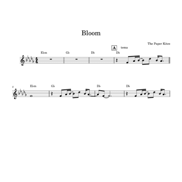 Bloom - The Paper Kites ( Lead Sheet PDF )